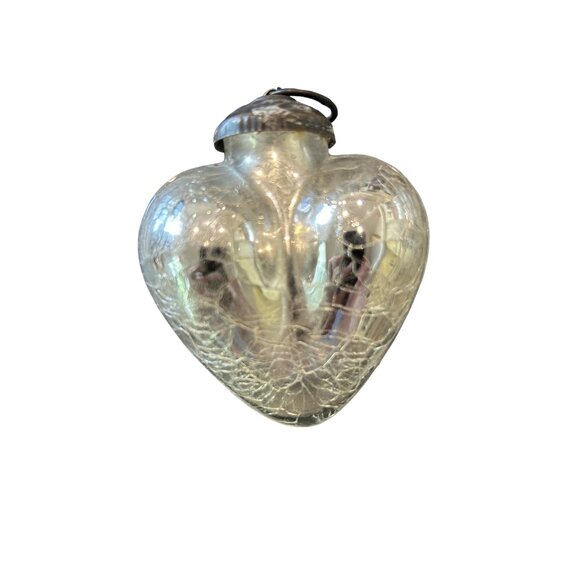 Vintage Kugel? Heart-Shaped Crackled Mercury Glass Ornament 3 inch - Picture 1 of 5